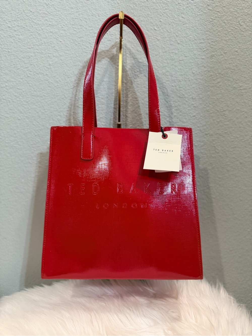Ted Baker Glossy Red Patent Tote with Embossed Logo